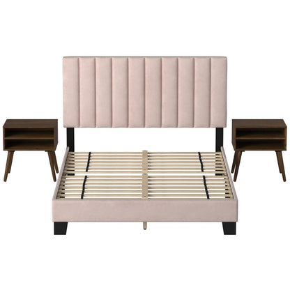  Elements International Coyote Queen Bed W/Carroll Pink Velvet w/Two End Table IMAGE 2