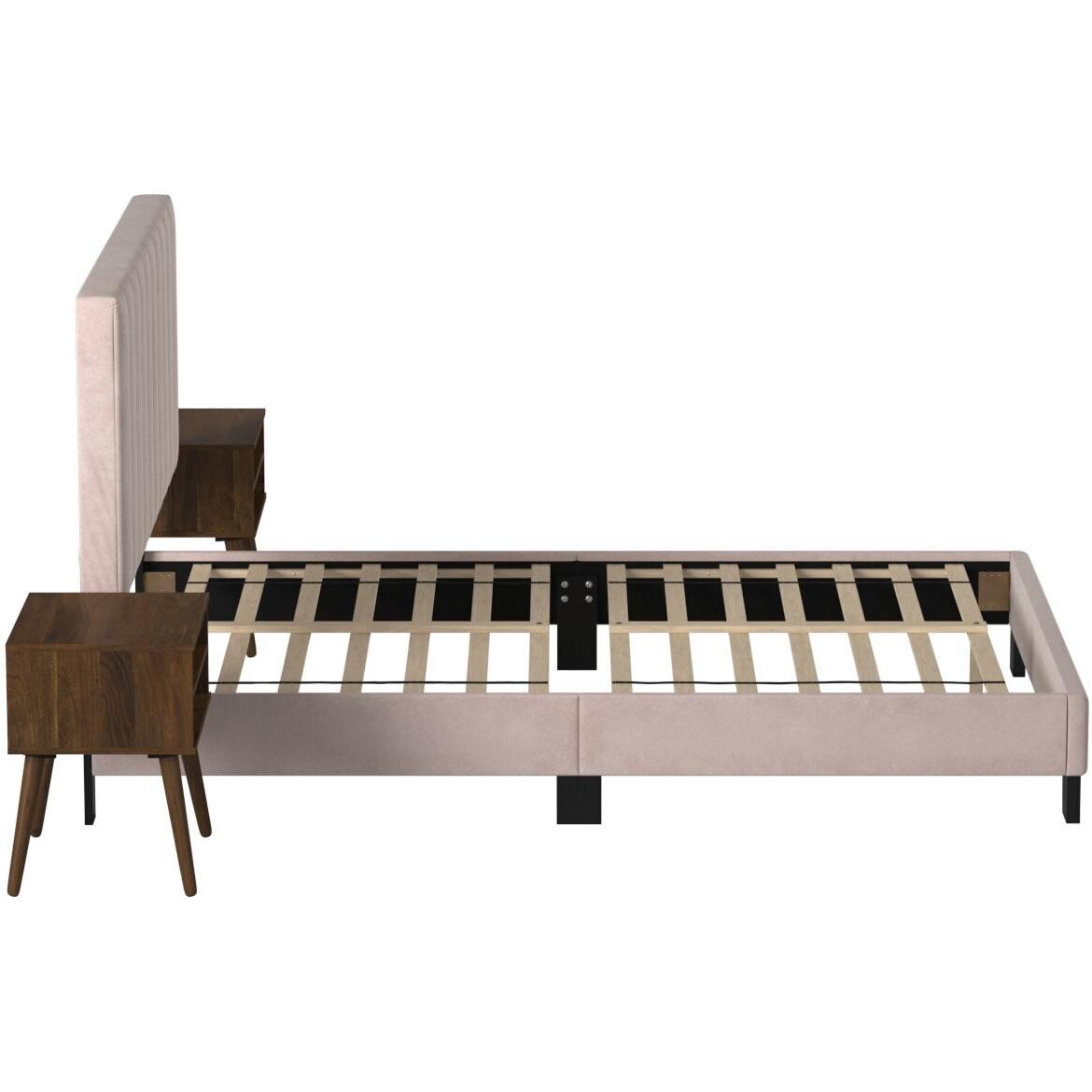  Elements International Coyote Queen Bed W/Carroll Pink Velvet w/Two End Table IMAGE 3