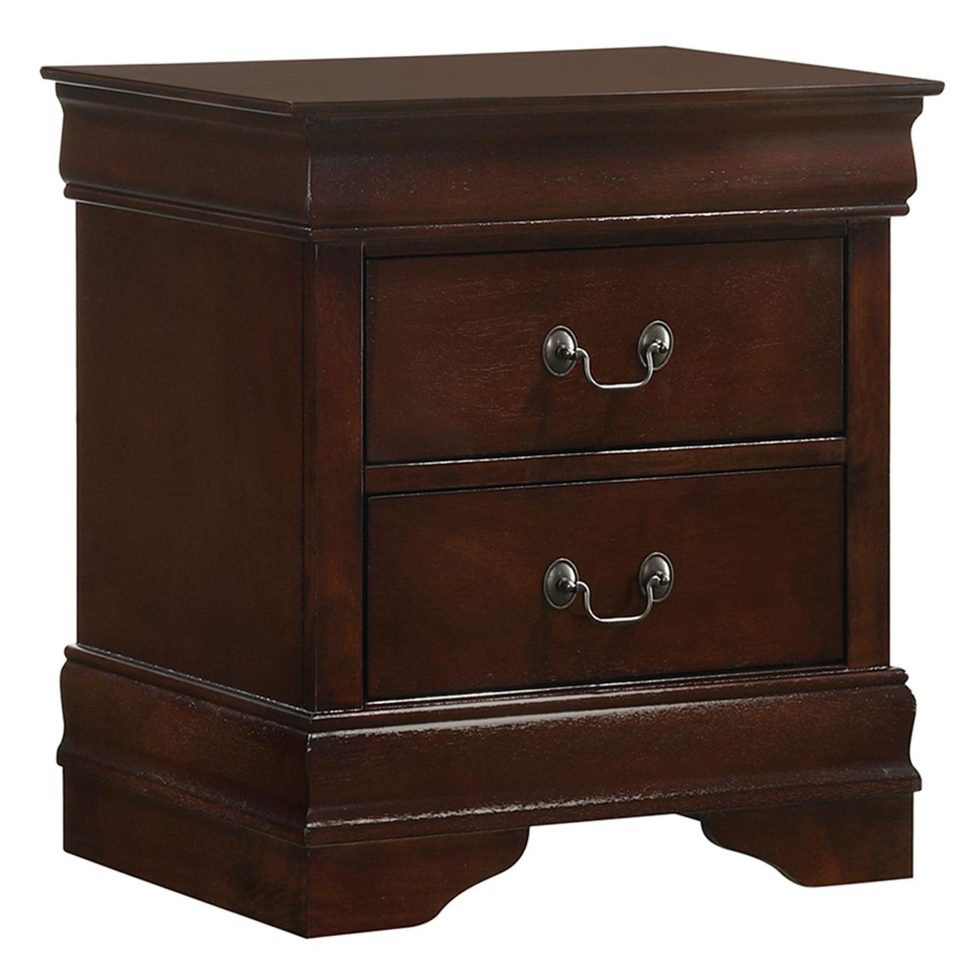  Elements International Louis Philippe 2-Drawer Nightstand in Cherry IMAGE 1