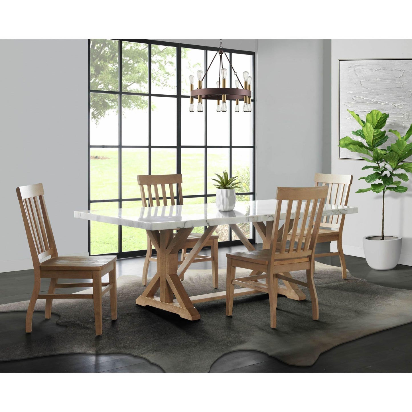  Elements International Lakeview White Marble Standard Height Rectangular Dining Table IMAGE 7