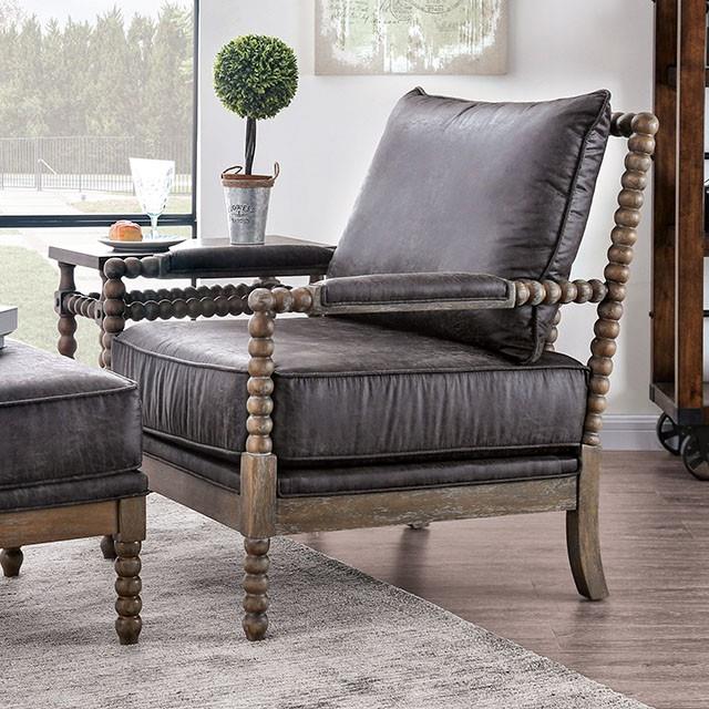  Furniture of America Tarragona Stationary Leather Look Accent Chair CM-AC6165GY-AC IMAGE 1
