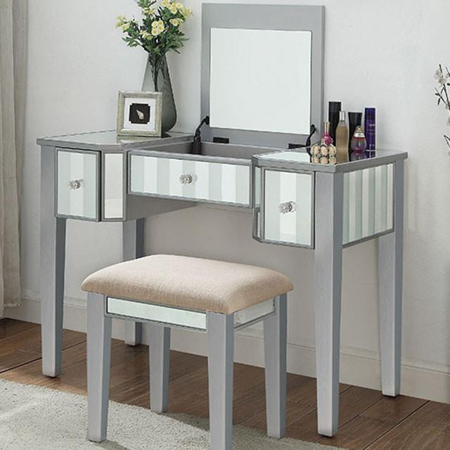 Furniture of America Joyce CM-DK6385SV-UPS3 Vanity w/ Stool IMAGE 2