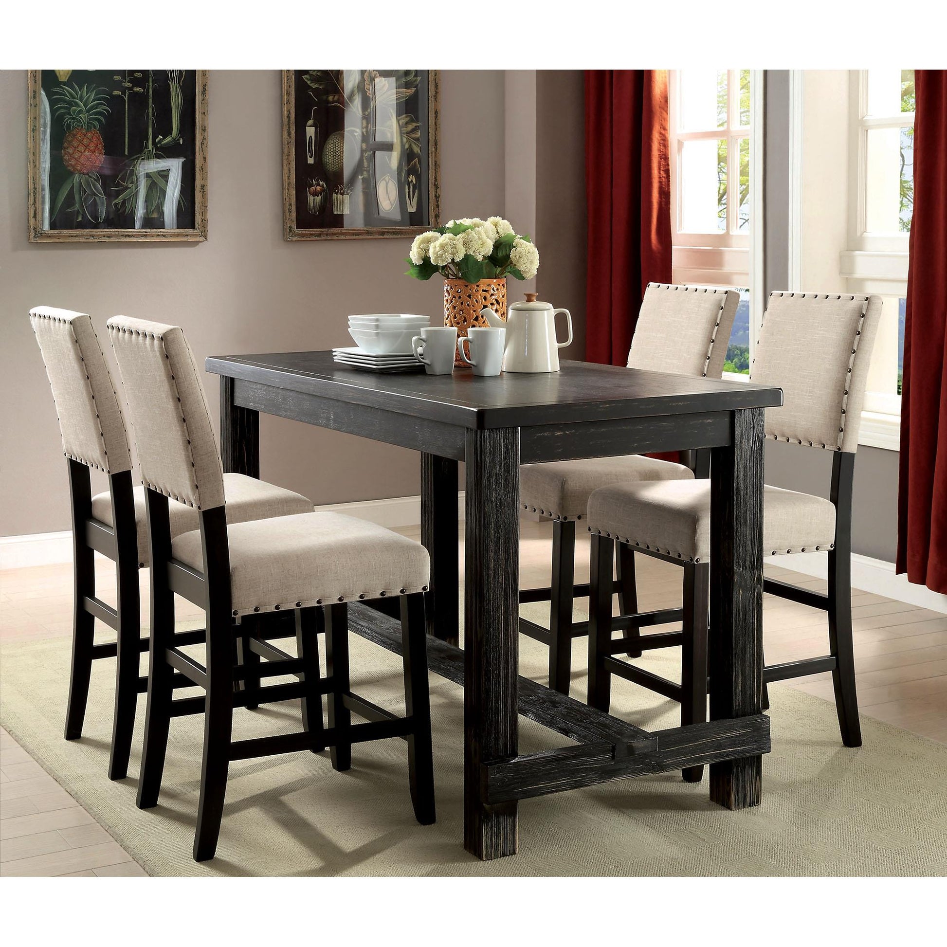 Furniture of America Sania CM3324BK-PT-VN Counter Ht. Table IMAGE 2