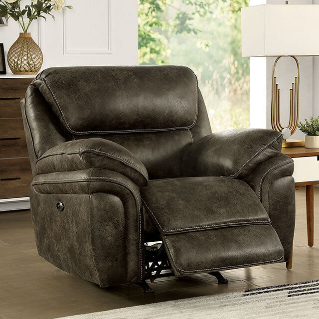  Furniture of America Tredegar Power Leather Recliner CM6083-CH-PM IMAGE 1