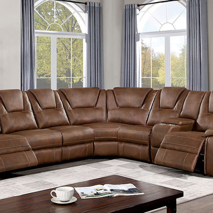  Furniture of America Erfurt Power Reclining Leather Look Sectional CM6119BR-SECT+AC IMAGE 1