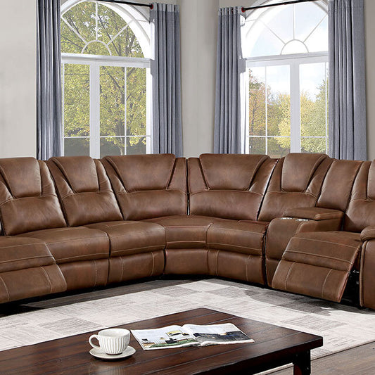  Furniture of America Erfurt Power Reclining Leather Look Sectional CM6119BR-SECT+AC IMAGE 1
