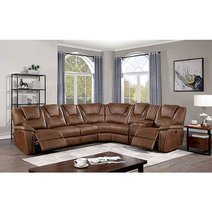  Furniture of America Erfurt Power Reclining Leather Look Sectional CM6119BR-SECT+AC IMAGE 2