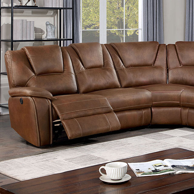  Furniture of America Erfurt Power Reclining Leather Look Sectional CM6119BR-SECT IMAGE 1