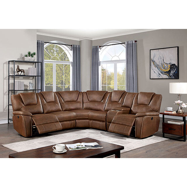  Furniture of America Erfurt Power Reclining Leather Look Sectional CM6119BR-SECT IMAGE 2