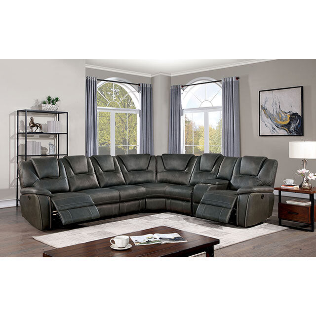  Furniture of America Erfurt Power Reclining Leather Look Sectional CM6119GY-SECT+AC IMAGE 2