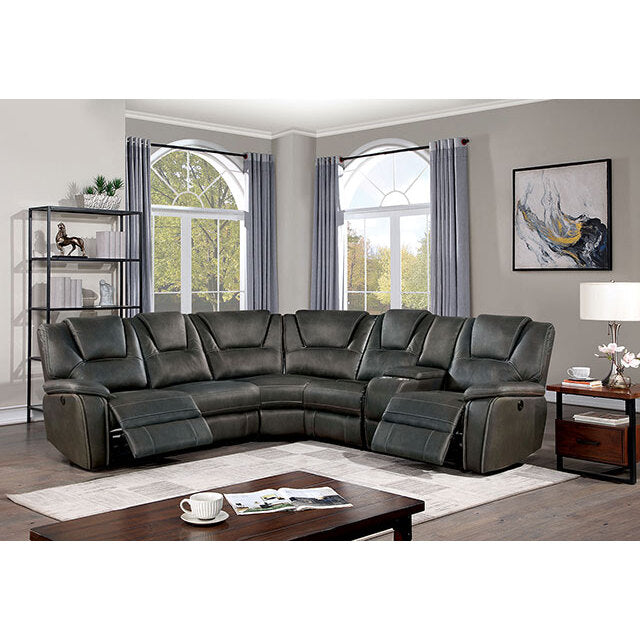  Furniture of America Erfurt Power Reclining Leather Look Sectional CM6119GY-SECT IMAGE 2