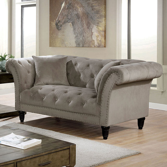  Furniture of America Louella Stationary Fabric Loveseat CM6210GY-LV IMAGE 1