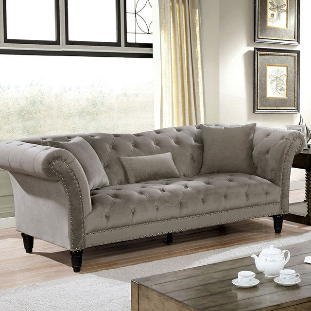  Furniture of America Louella Stationary Fabric Sofa CM6210GY-SF IMAGE 1