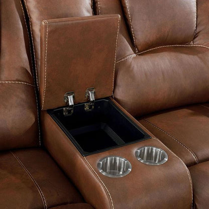  Furniture of America Ffion Reclining Leather Look Loveseat with Console CM6219BR-LV IMAGE 4