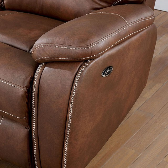  Furniture of America Ffion Power Reclining Leather Look Sofa CM6219BR-SF IMAGE 3