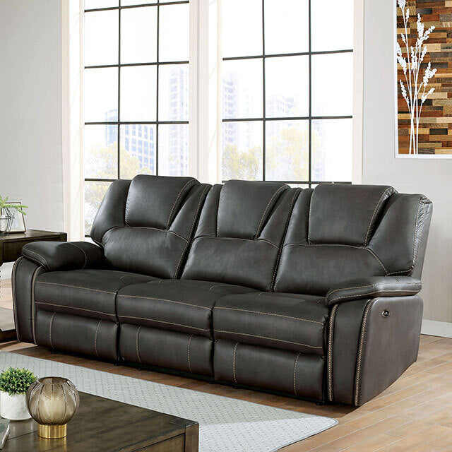  Furniture of America Ffion Power Reclining Leather Look Sofa CM6219GY-SF IMAGE 1