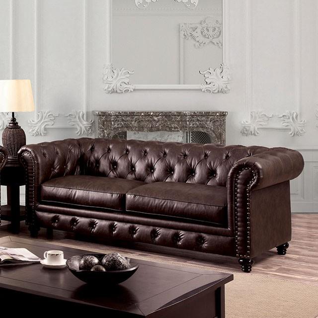  Furniture of America Stanford Stationary Leather Look Sofa CM6269BR-SF-VN IMAGE 1