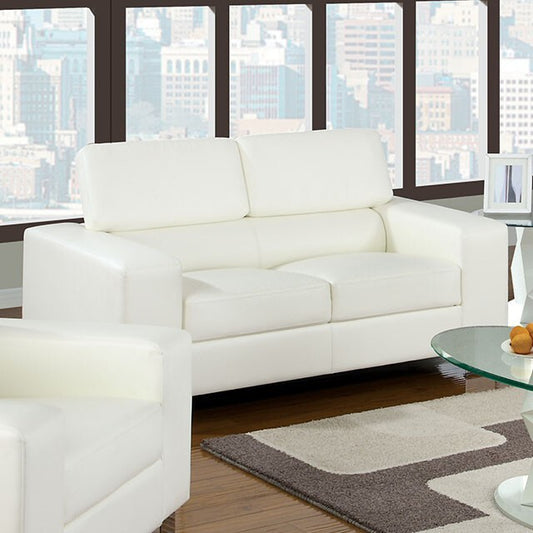  Furniture of America Makri Stationary Bonded Leather Match Loveseat CM6336WH-L IMAGE 1