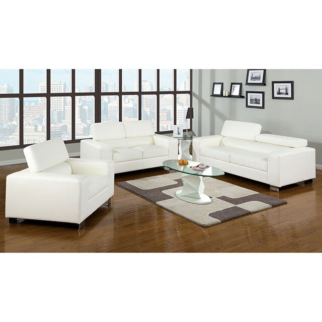  Furniture of America Makri Stationary Bonded Leather Match Loveseat CM6336WH-L IMAGE 2