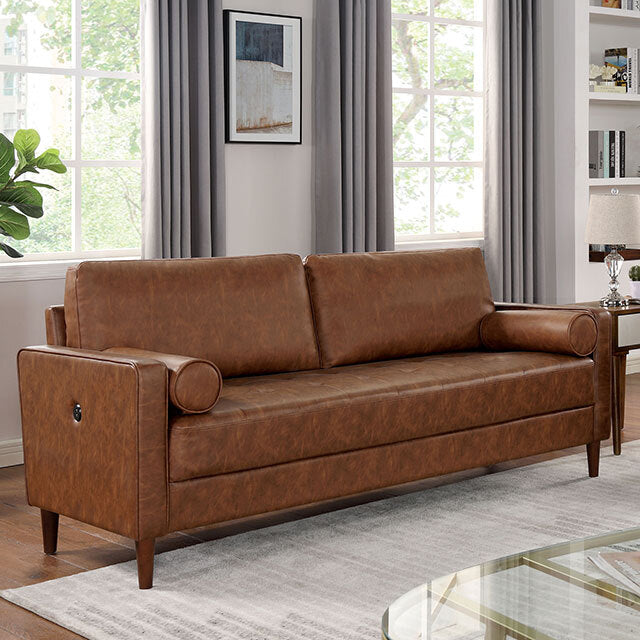  Furniture of America Horgen Stationary Leather Look Sofa CM6452BR-SF IMAGE 1