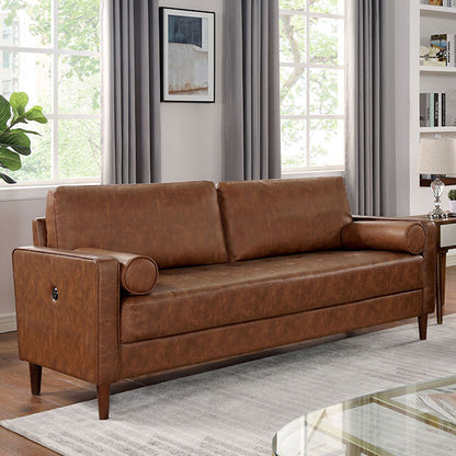  Furniture of America Horgen Stationary Leather Look Sofa CM6452BR-SF IMAGE 1