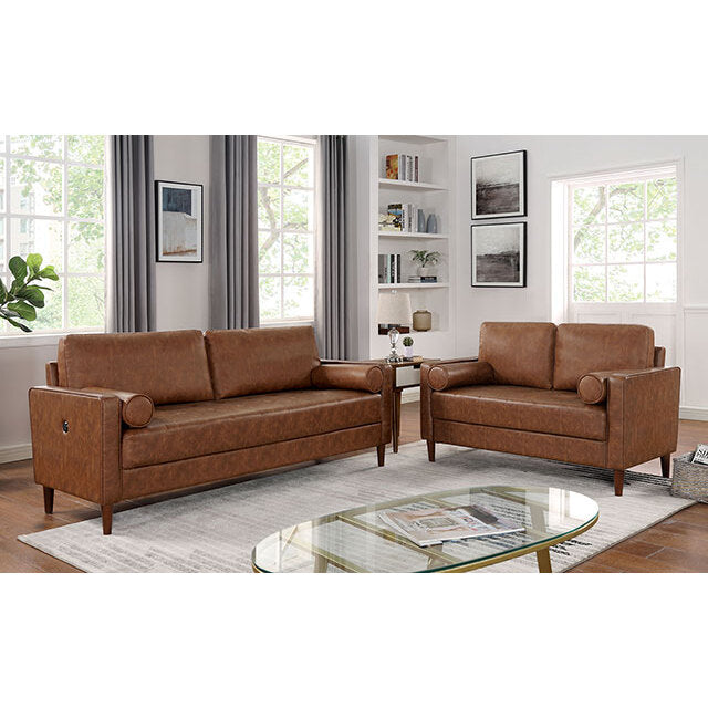  Furniture of America Horgen Stationary Leather Look Sofa CM6452BR-SF IMAGE 2
