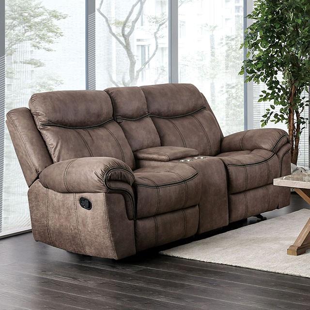  Furniture of America Celia Reclining Leather Look Loveseat with Console CM6583-LV IMAGE 10