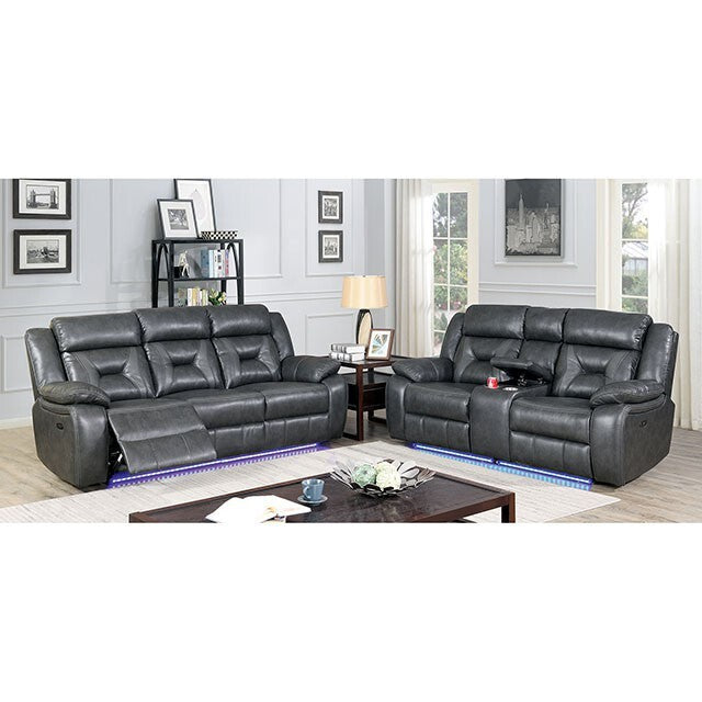  Furniture of America Marnie Power Reclining Leather Look Loveseat CM6641GY-LV-PM IMAGE 2