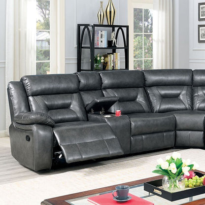  Furniture of America Omeet Reclining Leather Look Sectional CM6642GY-SECT IMAGE 1