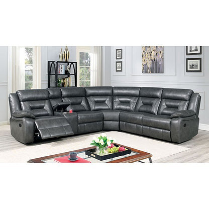  Furniture of America Omeet Reclining Leather Look Sectional CM6642GY-SECT IMAGE 2