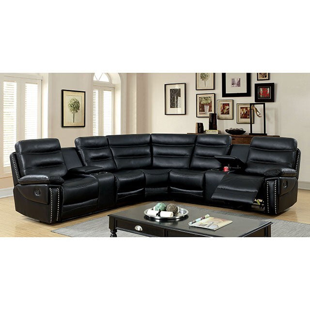 Furniture of America Cavan Leather Sectional CM6650BK-SECT IMAGE 1