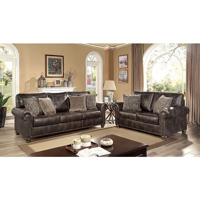  Furniture of America Bemus Stationary Leather Look Sofa CM6731DB-SF IMAGE 2