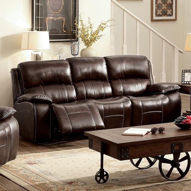  Furniture of America Ruth Reclining Leather Match Sofa CM6783BR-SF IMAGE 1