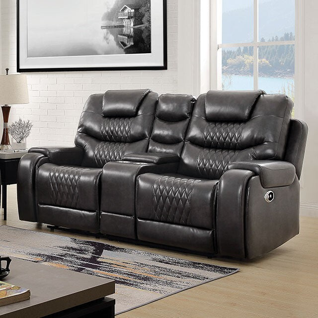  Furniture of America Marley Power Reclining Leather Look Loveseat CM6894GY-LV IMAGE 1