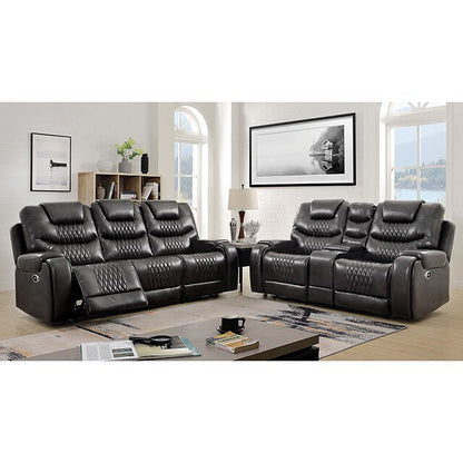  Furniture of America Marley Power Reclining Leather Look Loveseat CM6894GY-LV IMAGE 2