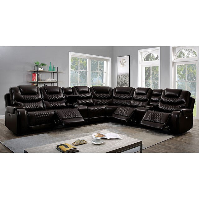  Furniture of America Mariah Power Leather Look Recliner CM6895BR-AC-R IMAGE 2
