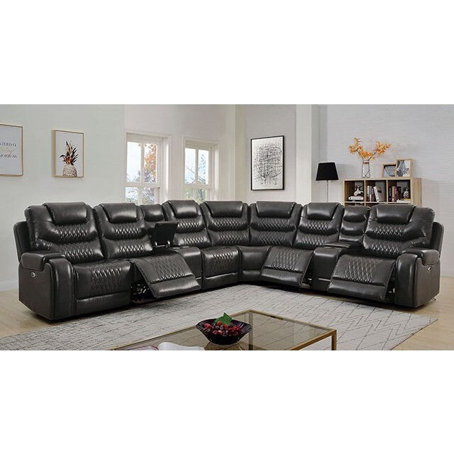  Furniture of America Mariah Power Reclining Leather Look Sectional CM6895GY-SECT+AC IMAGE 2