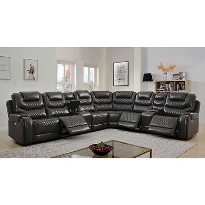  Furniture of America Mariah Power Reclining Leather Look Sectional CM6895GY-SECT+AC IMAGE 2