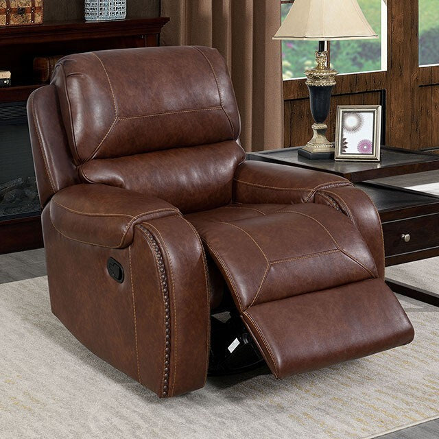  Furniture of America Walter Leather Look Recliner CM6950BR-CH IMAGE 1