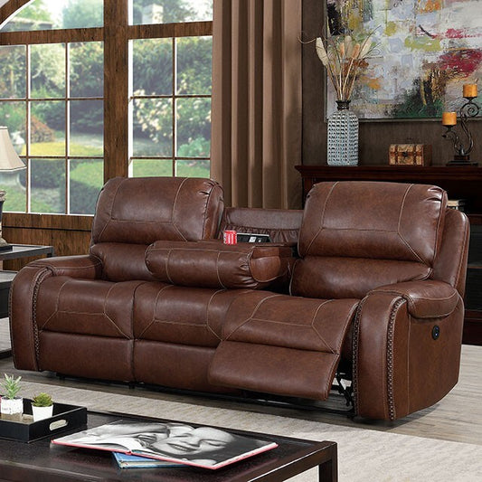  Furniture of America Walter Power Reclining Leather Look Sofa CM6950BR-SF-PM IMAGE 1