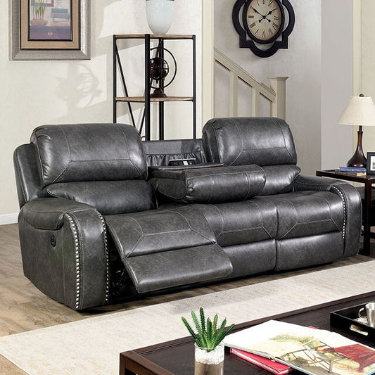  Furniture of America Walter Power Reclining Leather Look Sofa CM6950GY-SF-PM IMAGE 1