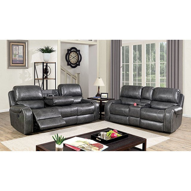  Furniture of America Walter Power Reclining Leather Look Sofa CM6950GY-SF-PM IMAGE 2