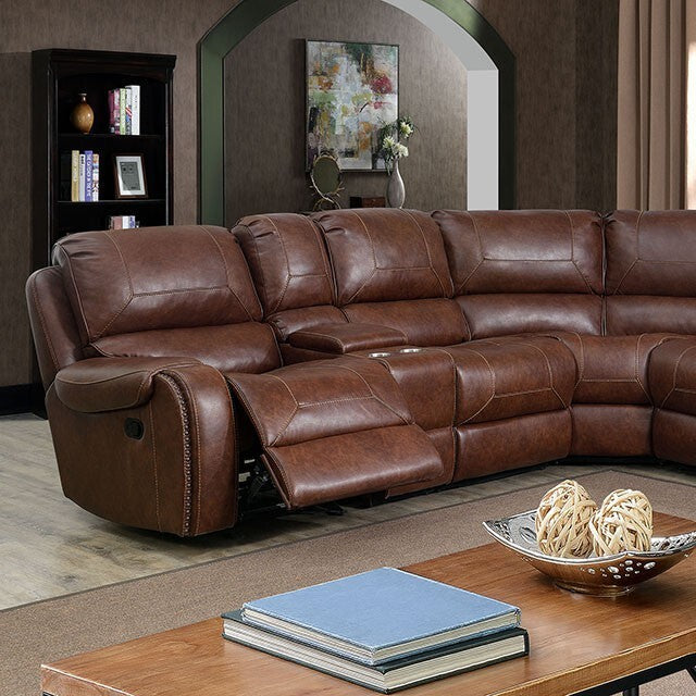  Furniture of America Joanne Reclining Leather Look Sectional CM6951BR-SECT IMAGE 1