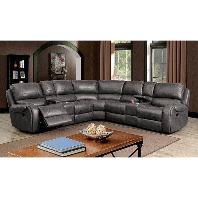  Furniture of America Joanne Reclining Leather Look Sectional CM6951GY-SECT IMAGE 2