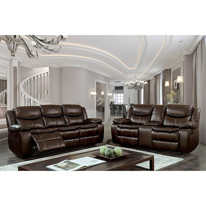  Furniture of America Pollux Reclining Leather Look Loveseat CM6981BR-LV-CT IMAGE 1