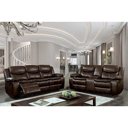  Furniture of America Pollux Reclining Leather Look Loveseat CM6981BR-LV-CT IMAGE 1