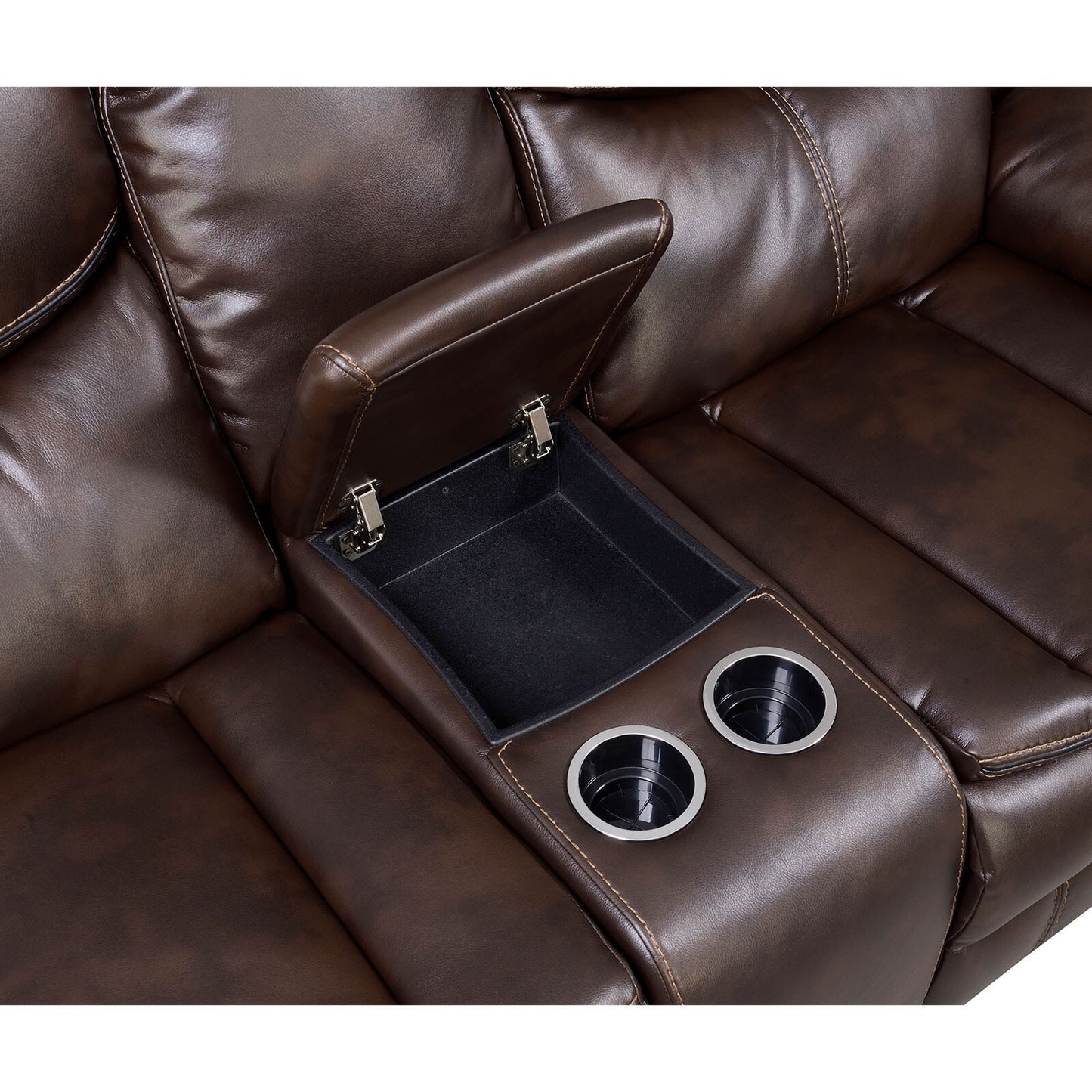  Furniture of America Pollux Reclining Leather Look Loveseat CM6981BR-LV-CT IMAGE 2