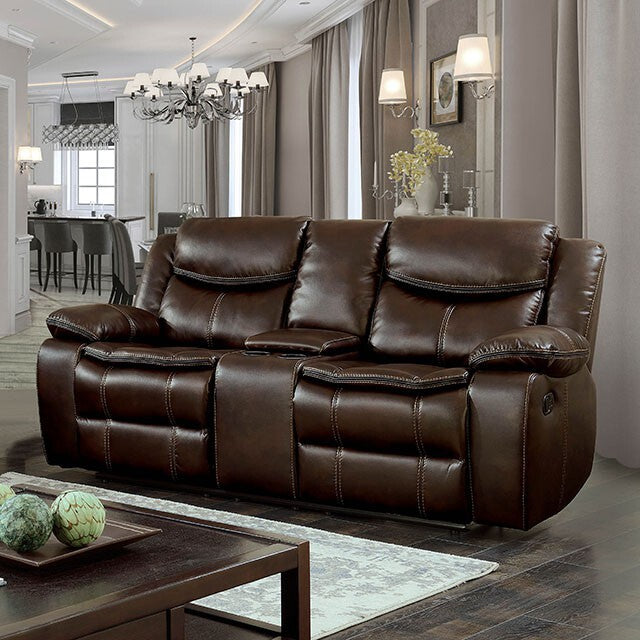  Furniture of America Pollux Reclining Leather Look Loveseat CM6981BR-LV-CT IMAGE 5