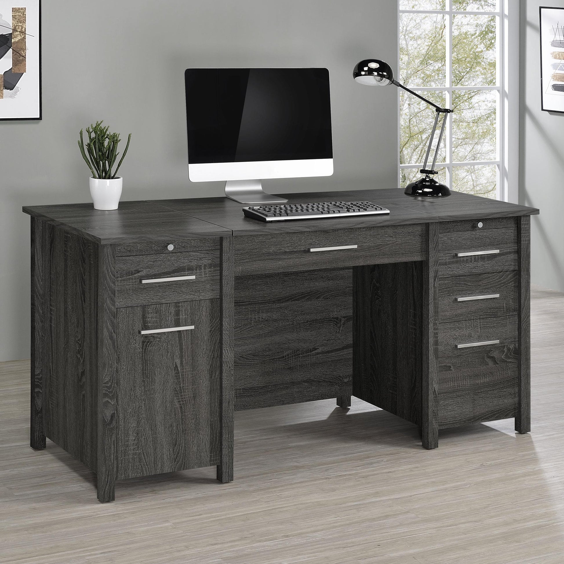 Coaster Furniture Dylan 801576 60-inch 4-Drawer Lift Top Office Desk - Weathered Grey IMAGE 11