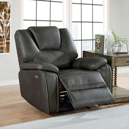  Furniture of America Ffion Power Leather Look Recliner CM6219GY-CH IMAGE 1